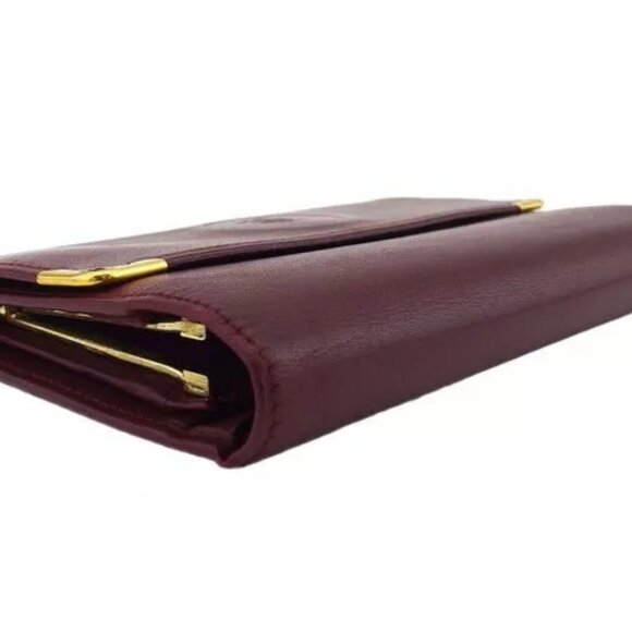 Cartier Trifold Wallet Bordeaux x Leather Authentic Used - Picture 7 of 13